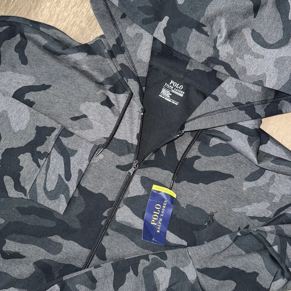 NEW Polo Ralph Lauren Performance Double Knit Full Zip Hoodie Mens 6XB Grey Camo